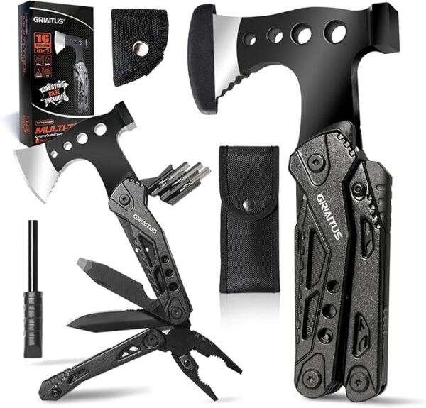Camping Multitool Accessories Gifts for Men Dad 16 in 1 Upgraded Multi Tool Survival Gear with Axe Hammer Pliers Saw Screwdrivers Bottle Opener Whistle & Portable Sheath For Hiking,Fishing - Image 2