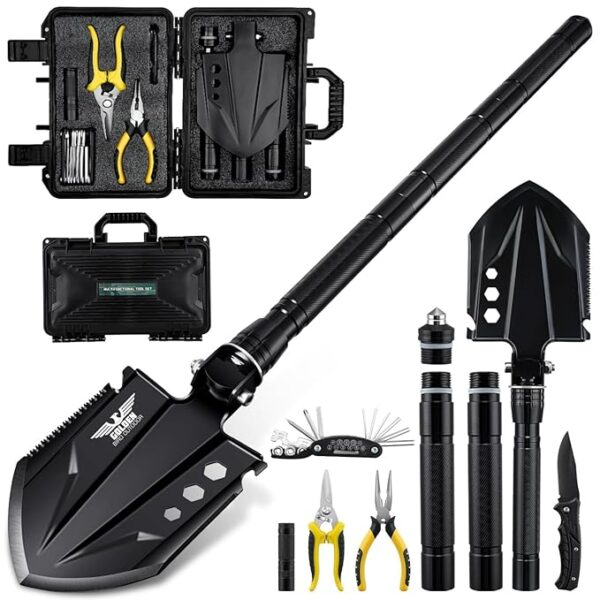 Golden Bird Survival Shovel Set - Multi-Tool Folding Camping Shovel with Carrying Case for Outdoor, 30 Inch Lengthened Handle Tactical Shovels, Off-Road, Gardening, Beach, Sand & Snow, Car Emergency