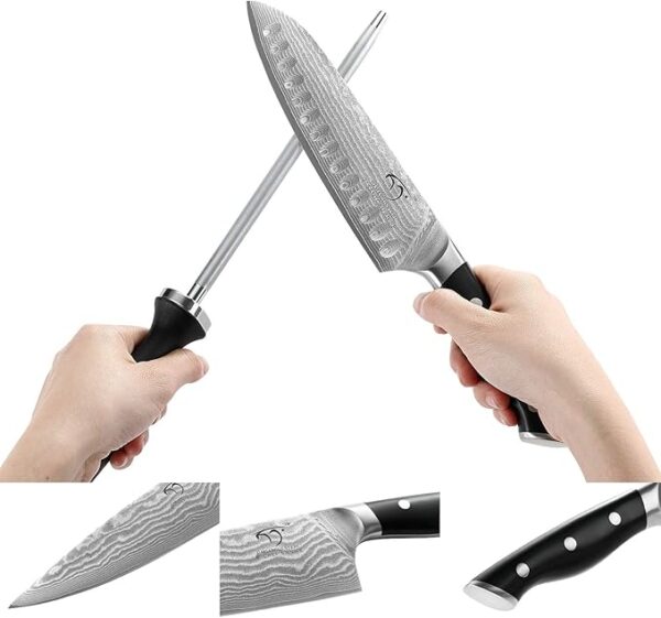 NANFANG BROTHERS Knife Sets, 9 Pieces Damascus Kitchen Knife Set with Block, ABS Ergonomic Handle for Chef Knife Set, Knife Sharpener and Kitchen Shears, Knife Block Set - Image 4