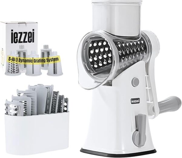 Rotary Cheese Grater & Vegetable Slicer/Shredder with 5 Stainless Steel Blades - Kitchen Gadget - Image 2