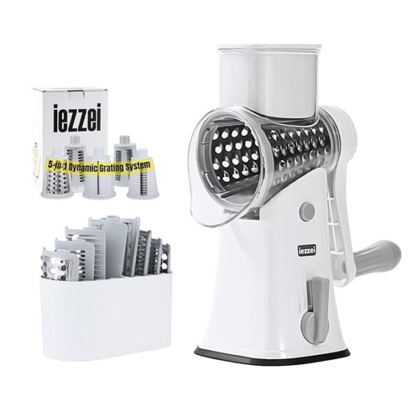 Rotary Cheese Grater & Vegetable Slicer/Shredder with 5 Stainless Steel Blades - Kitchen Gadget