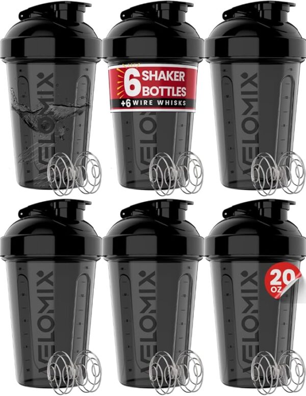 -6 PACK- Shaker Cups for Protein Shakes 20 oz - 6x Wire Whisk | Leak Proof Protein Shaker Bottle for Protein Shakes, Shaker Bottle Pack for Pre & Post Workout, Shaker Cup - Image 2