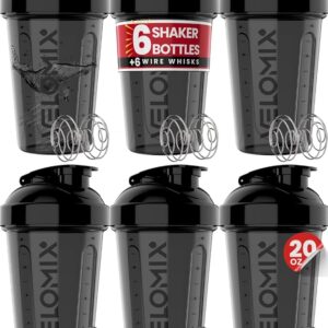 -6 PACK- Shaker Cups for Protein Shakes 20 oz - 6x Wire Whisk | Leak Proof Protein Shaker Bottle for Protein Shakes, Shaker Bottle Pack for Pre & Post Workout, Shaker Cup