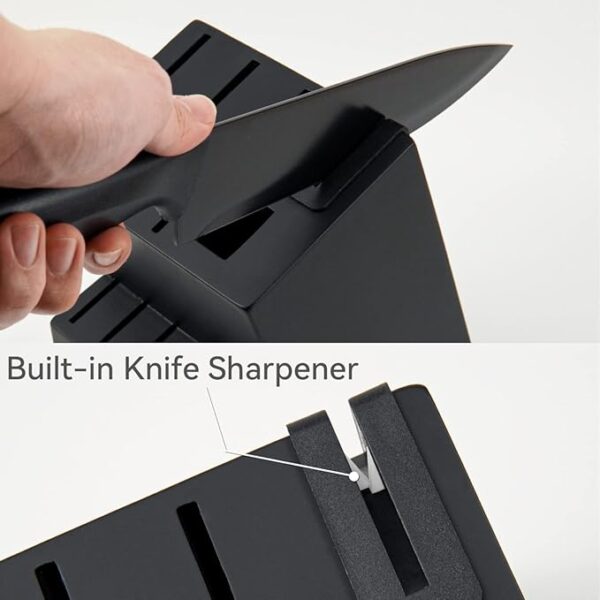 Knife Set, HUNTER.DUAL 15 Pcs Kitchen Knife Set with Block Self Sharpening, Dishwasher Safe, Anti-slip Handle, Black - Image 4