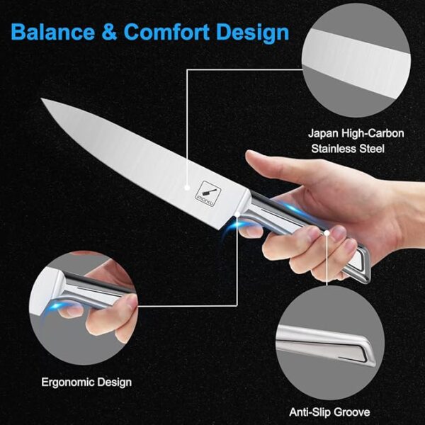 imarku Knife Set, 10 PCS Japanese Stainless Steel Knife Block Set, Kitchen Knife Set with Wooden Drawer Organizer, Drawer Knife Set,Dishwasher Safe, Ultra Sharp Chef Knife, Gifts for Women Men - Image 5
