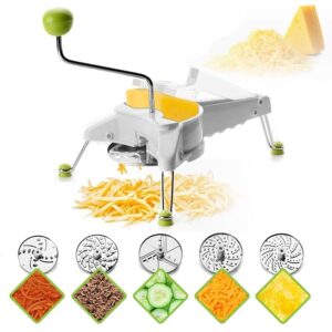 IBILI Mouli Rotary Cheese Grater 5-in-1 with Hand Crank | Made in Spain | Mandoline Slicer Vegetable Chopper for Parmesan Cheese, Nuts & Fruits | Includes 5 Stainless Steel Interchangeable Blades