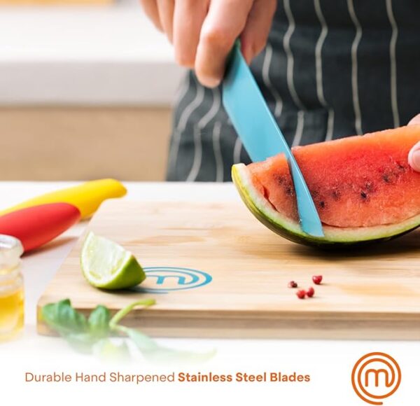 MasterChef Kitchen Knife Set with Covers incl. Paring, Boning, Carving, Bread, Santoku & Chef Knife, Sharp Cutting Stainless Steel Blades with Sheaths, 12 Piece (6 Colored Kitchen Knives & 6 Covers) - Image 5