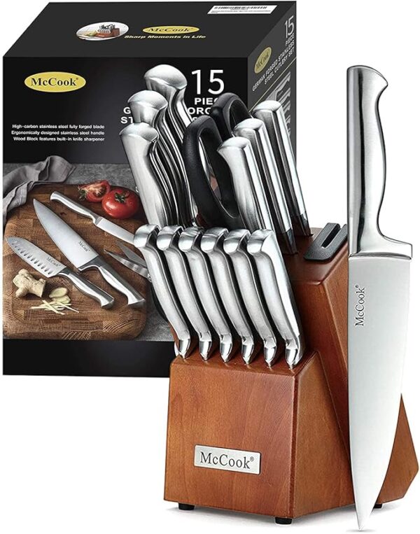 McCook Knife Sets, German Stainless Steel Kitchen Knife Block Sets with Built-in Sharpener - Image 2