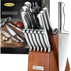 McCook Knife Sets, German Stainless Steel Kitchen Knife Block Sets with Built-in Sharpener