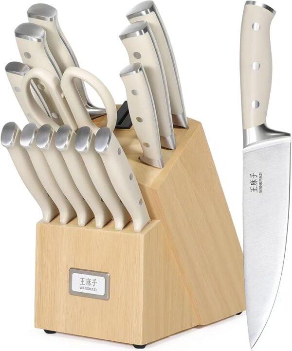 Premium Knife Set,High Carbon Stainless Steel Forged,Sharp Knives Set for Kitchen,Triple-rivet Ergonomic Handle,Hundreds Years of Masterful Craftmanship(Ivory,15PCS) - Image 2