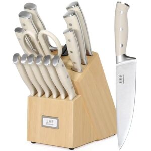 Premium Knife Set,High Carbon Stainless Steel Forged,Sharp Knives Set for Kitchen,Triple-rivet Ergonomic Handle,Hundreds Years of Masterful Craftmanship(Ivory,15PCS)