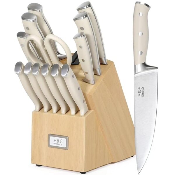 Premium Knife Set,High Carbon Stainless Steel Forged,Sharp Knives Set for Kitchen,Triple-rivet Ergonomic Handle,Hundreds Years of Masterful Craftmanship(Ivory,15PCS)