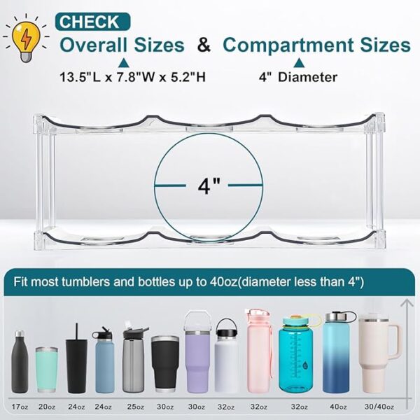 LARGER Compartment - Stackable Water Bottle Organizer Holder - for Stanley & Others' Large Tumbler - Clear Wine Rack, Cup Bottle Holder for Cabinet Home Countertop Fridge Pantry Shelf, 3 Tier Hold 9 - Image 5