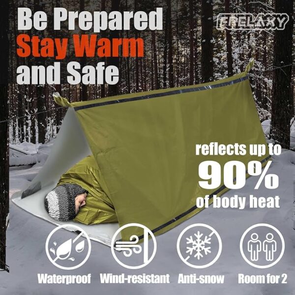 Frelaxy Extra-Thick Emergency Tent, Compact Survival Tent with Whistle, Upgraded Paracord, Storage Pouch, and EVA Case, 2 Person Emergency Shelter for Backpacking, Hiking, Outdoor - Image 3