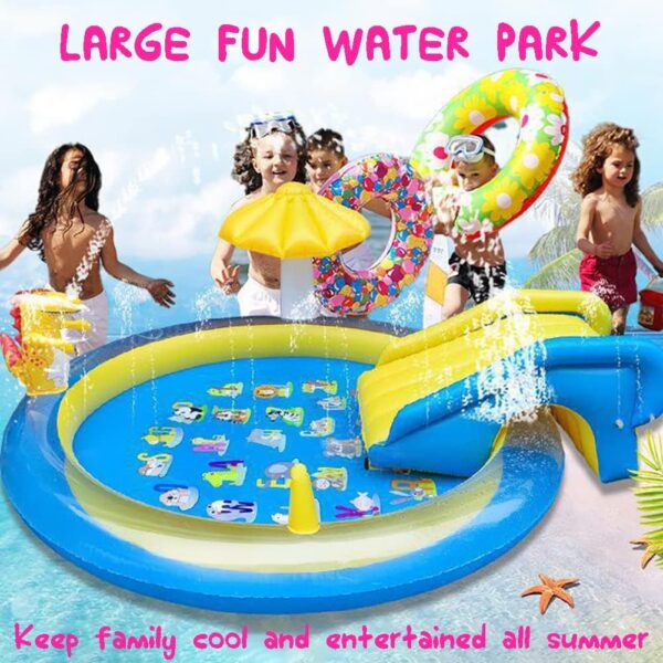 Dinosaur Inflatable Play Center, Kids Round Wading Swimming Pool with Slide, Dinosaur Sprinkle, Mushroom Shade for Kids Children Summer Outdoor Splish Splash, Garden Backyard Water Park, 87"x75"x31.5"