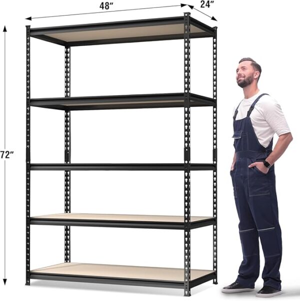 WORKPRO 5-Tier Metal Garage Shelving, 48âW x 24âD x 72âH, Adjustable Storage Rack, Heavy Duty Shelf with Particle Board, 2500 lbs Load Capacity (Total) for Garage, Basement, Warehouse, Kitchen - Image 4
