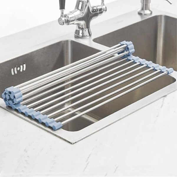 Over The Sink Dish Drying Rack, Roll Up Dish Drying Rack Kitchen Dish Rack Stainless Steel Sink Drying Rack, Foldable Dish Drainer, Gray - Image 6