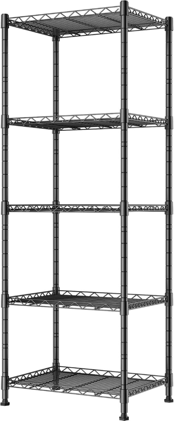 REGILLER 5-Wire Shelving Metal Storage Rack Adjustable Shelves,Standing Storage Shelf Units for Laundry Bathroom Kitchen Pantry Closet(Black,11.8" D x 16.6" W x 53.5" H) - Image 2