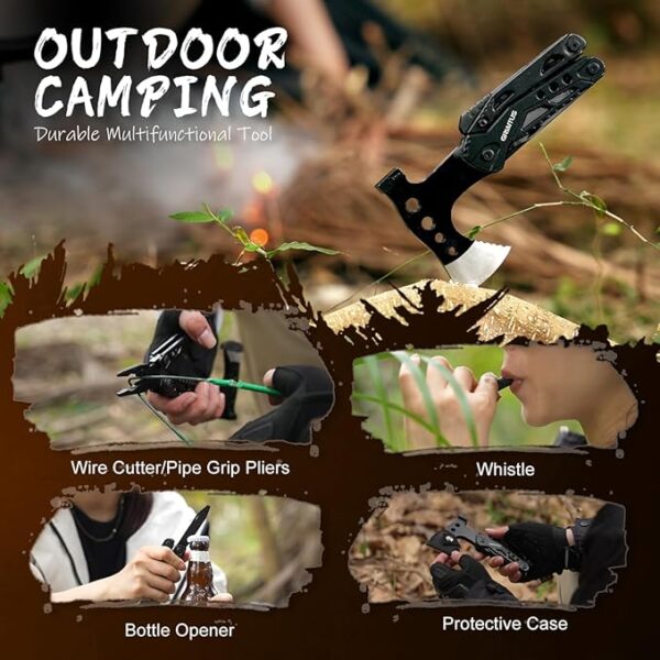 Camping Multitool Accessories Gifts for Men Dad 16 in 1 Upgraded Multi Tool Survival Gear with Axe Hammer Pliers Saw Screwdrivers Bottle Opener Whistle & Portable Sheath For Hiking,Fishing - Image 6