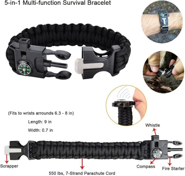 XUANLAN Emergency Survival Kit 13 in 1, Outdoor Survival Gear Tool with Survival Bracelet, Fire Starter, Whistle, Wood Cutter, Water Bottle Clip, Pen (Survival Kit 1) - Image 3