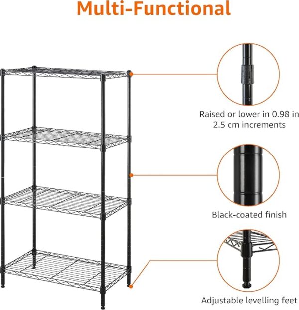 Amazon Basics 4-Shelf Steel Wire Storage Rack, Adjustable, Sturdy, Easy Assembly, 13.4 D x 23.2 W x 48 H in, Black - Image 6
