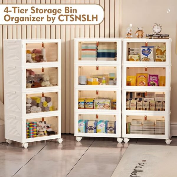 CTSNSLH 4 Tier Plastic Storage Bins and Boxes Organizer - Stackable with Lids for Bedroom, Living Room, Office - Foldable Containers - Image 5