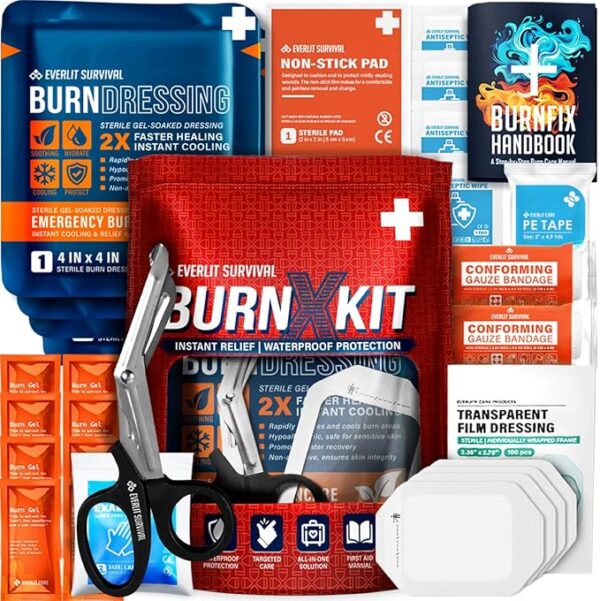 EVERLIT Burn Kit with Sterile Waterproof Wound Dressing | Hydrogel-Foam Burn Dressings, Burn Gel, Non-Stick Pads, Gauze & Shears | 30pcs First Aid Supplies for Instant Cooling, Soothing & Relief - Image 2