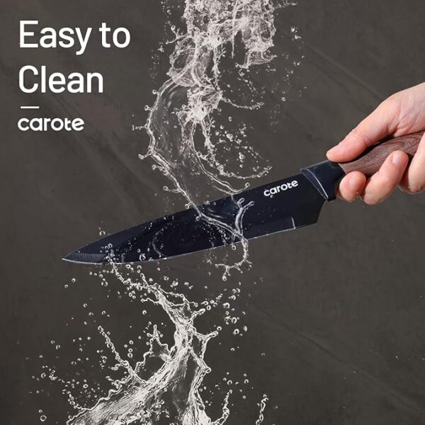 CAROTE 6Pcs Knife Set with Block, High Carbon Stainless Steel Sharp Blade Block Knife Set, Cutlery with Ceramic Surface, Black - Image 6