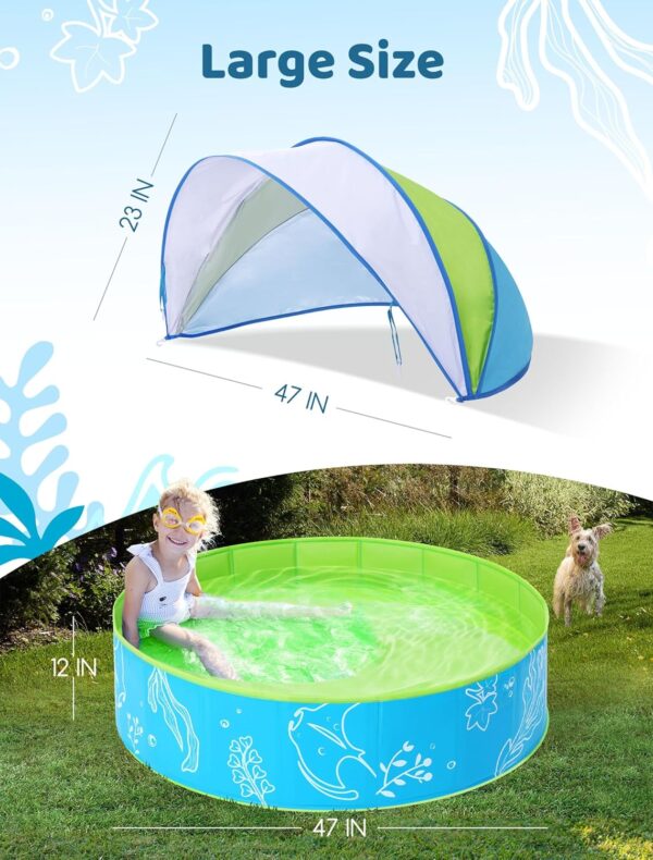 Foldable Kiddie Pool with Canopy: 47in Baby Pool and Beach Tent for Toddlers Infants 6-12 Months and Kids 2-4 Years Old - Portable Water Play with Shade for Outdoor Backyard Beach (Blue-Green) - Image 5