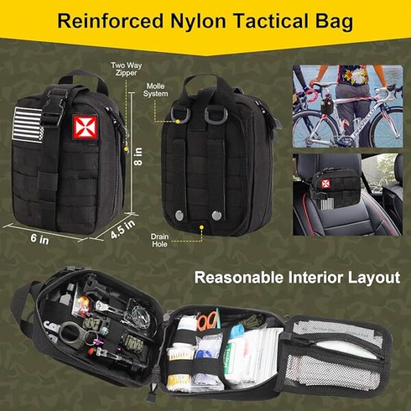Survival First Aid Kit, 248PCS Survival Tools Camping Essentials Tactical Gear Emergency Trauma Medical Supplies Packed in a MOLLE Pouch, Saber Card,Cool for Men Camping Hiking Outdoor Activities - Image 3