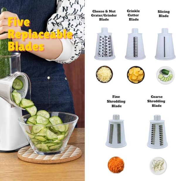 Rotary Cheese Grater & Vegetable Slicer/Shredder with 5 Stainless Steel Blades - Kitchen Gadget - Image 5