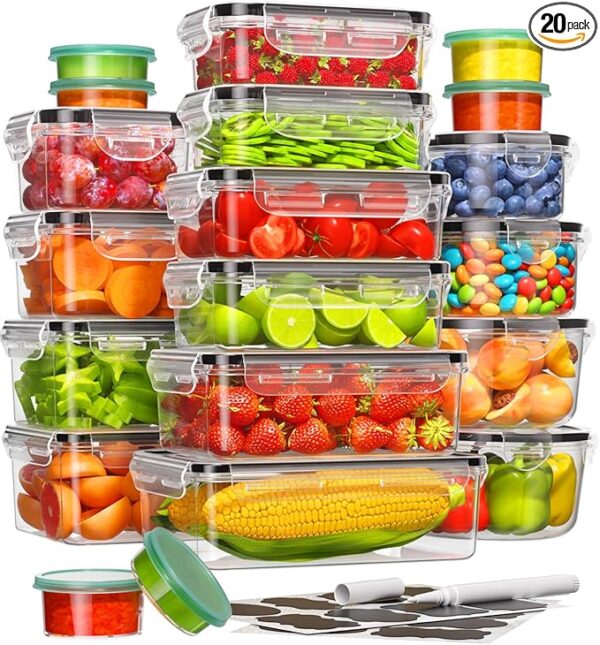 40 Piece Food Storage Containers with Lids(20 Containers & 20 Lids), BPA-Free Plastic Food Containers for Kitchen Storage and Organization, Leak Proof Meal Prep Container, Includes Labels & Pen - Image 2