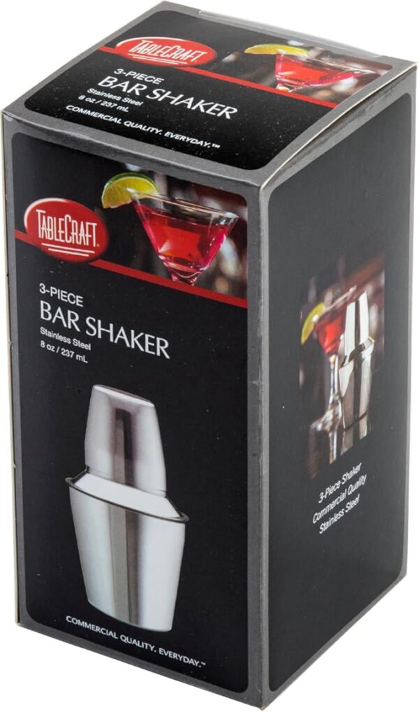 TableCraft 3-Piece Stainless Steel Cocktail Shaker, 8-Ounce - Image 6