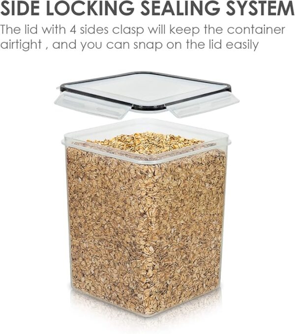 Vtopmart 4 PCS Large Food Storage Containers 5.2L / 175oz, 4 Pieces BPA Free Plastic Airtight Canisters for Flour, Sugar, Baking Supplies, Rice with Lids, 4 Measuring Cups and 24 Labels, Black - Image 5