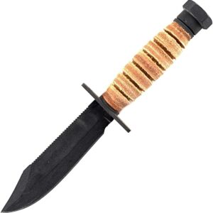 Ontario Knife Company 499 Air Force Survival Knife 5" Sawback Blade with False Top Edge and Blood Grooves, Natural Leather Handle and Sheath - 6150 (Color May Vary),Black