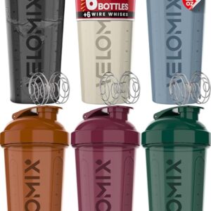 -6 PACK- Shaker Cups for Protein Shakes 28 oz - 6x Wire Whisk | Leak Proof Protein Shaker Bottle for Protein Shakes, Shaker Bottle Pack for Pre & Post Workout, Shaker Cup