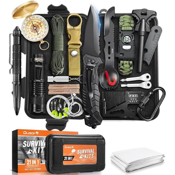 Dusor Fatherâs Day Mens Gifts from Daughter Son Wife, Survival Kit 21 in 1 Gifts for Men, Anniversary Birthday Gift for Men, Fatherâs Day Gift for Godfather Dad Boyfriend Husband, Camping Essentials