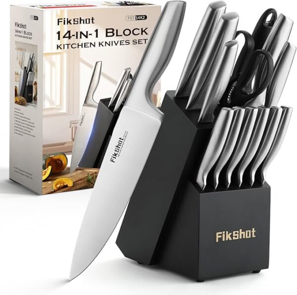 Kitchen Knife Set, FIKSHOT Premium Stainless Steel Knife Block Set, Razor-Sharp Santoku Knife and Fruit Knives, Gift for Homecooks, Dishwasher Safe and Rust-Proof, Designed for Women - Image 2