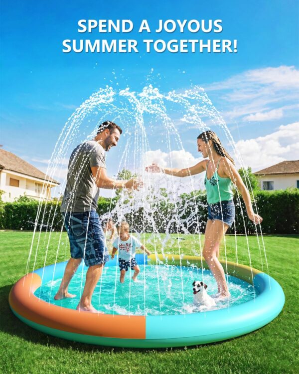 Non-Slip Splash Pad 60" Extra Large Sprinkler for Kids & Dogs Outdoor Inflatable Water Toys for Kids Water Pad Back Yard Water Play for Pet Dog