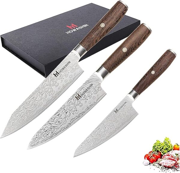 3PCS Professional Chef Knife Set, Ultra Sharp Japanese Kitchen Knife, High Carbon Stainless Steel 8 inch chef's knives 7 inch Santoku Knife 5 inch Utility Knife Damascus Pattern With Gift Box - Image 2