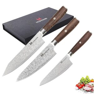 3PCS Professional Chef Knife Set, Ultra Sharp Japanese Kitchen Knife, High Carbon Stainless Steel 8 inch chef's knives 7 inch Santoku Knife 5 inch Utility Knife Damascus Pattern With Gift Box