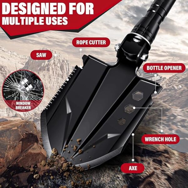 Golden Bird Survival Shovel Set - Multi-Tool Folding Camping Shovel with Carrying Case for Outdoor, 30 Inch Lengthened Handle Tactical Shovels, Off-Road, Gardening, Beach, Sand & Snow, Car Emergency - Image 4