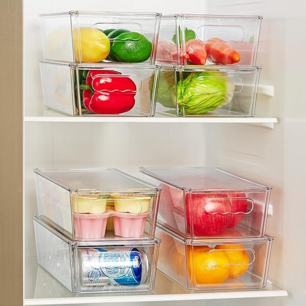Vtopmart 8pcs Clear Organizers and Storage Bins with Lids, Stackable Plastic Storage Containers with Handles for Fridge, Freezer, Pantry, Cabinet, Kitchen Organization - Image 4