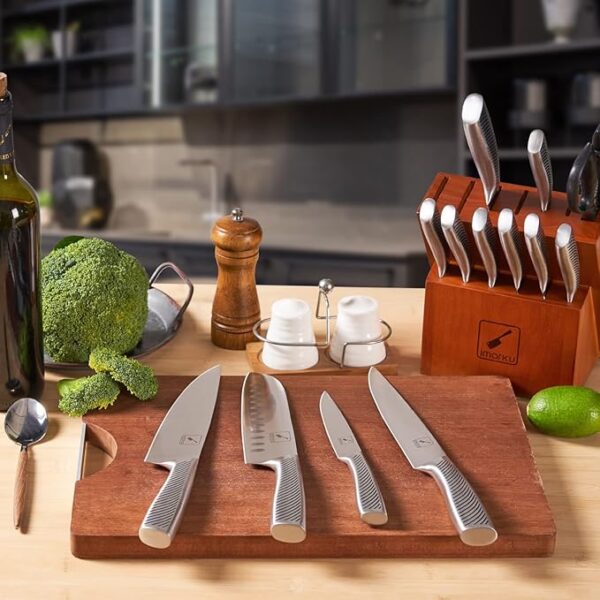 imarku Knife Set with Block for Kitchen, 14PCS High Carbon Stainless Steel Knife Sets, One-piece Dishwasher Safe Kitchen Knives Set, Knife Set with Built-in Sharpener, Anti-slip handle, Brown - Image 6