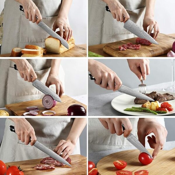 NANFANG BROTHERS Knife Sets, 9 Pieces Damascus Kitchen Knife Set with Block, ABS Ergonomic Handle for Chef Knife Set, Knife Sharpener and Kitchen Shears, Knife Block Set - Image 5