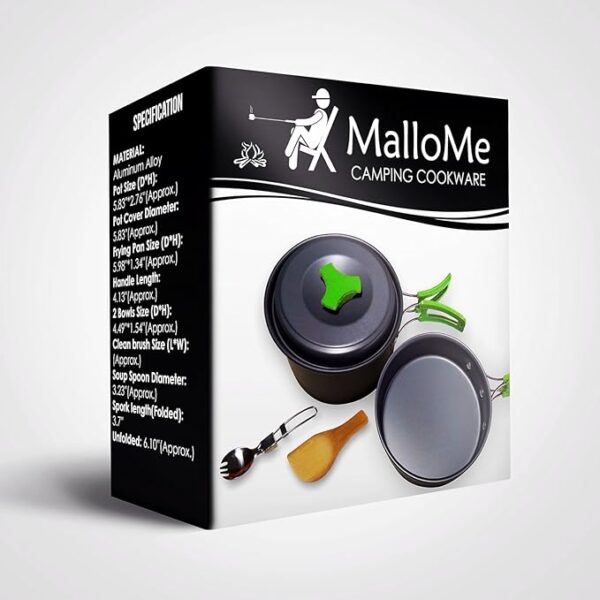 MalloMe Camping Cookware Mess Kit for Backpacking Gear â Camping Cooking Set - Camping Pots and Pans Set - Backpacking Stove/Portable Stove Compatible - Camp Kitchen Equipment Accessories Pot - Image 6