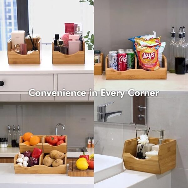 HOMESTEAD Bamboo Pantry Storage Bins - Stackable Baskets, Potato and Onion Storage for Pantry Organization, Set 3 Pieces - Image 6