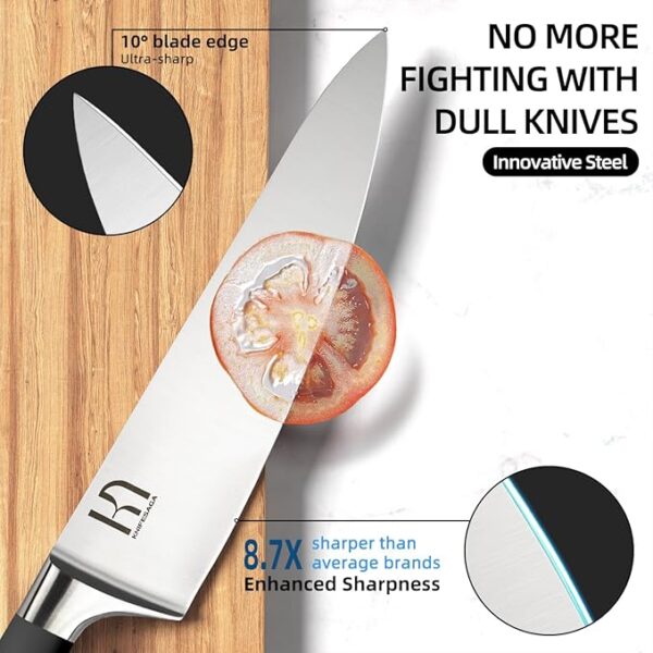 Knife Set with Block Premium, Japanese 15 Piece Ultra Sharp High Carbon Stainless Steel Kitchen Knives set with Sharpener, Professional Knife Block Set with Ergonomic Handle for Home Chefs - Image 3