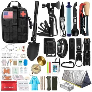 Emergency Survival Kit and First Aid Kit for Outdoor, Professional Outdoor Tools for Camping, Outdoor, Adventure, Hiking and Hunting, Survival Gear with Molle System