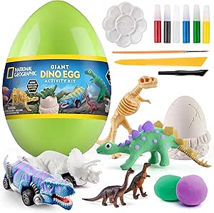 National Geographic Giant Dinosaur Egg Activity Kit – 15+ Dino Crafts, Painting Cars, Clay Models, Dig Brick, Stickers & Learning Guide, Easter Basket Stuffers, Dinosaur Science Toy for Boys & Girls